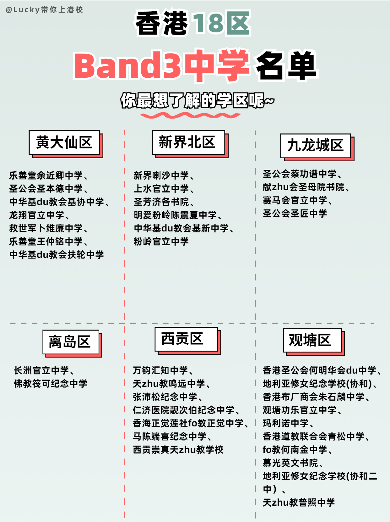 香港各區(qū)Band3中學，看看有沒有你的意向?qū)W校